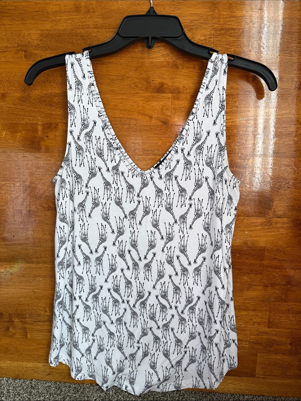 Cupio White V-Neck Tank Top with Black Giraffe Print